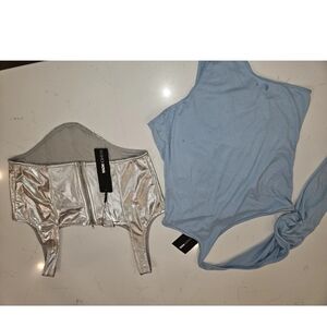 2 PC Lot Fasion Nova ,1  Arm Body Suit + Zenon Metallic Corset. Size M . NWT